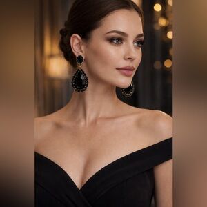 Black Water Drop Statement Earrings – Fantasy Luxury Drop Earrings